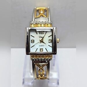 Womens Vivani Vintage Breast Cancer Awareness Bangle Watch MOP Face New Battery
